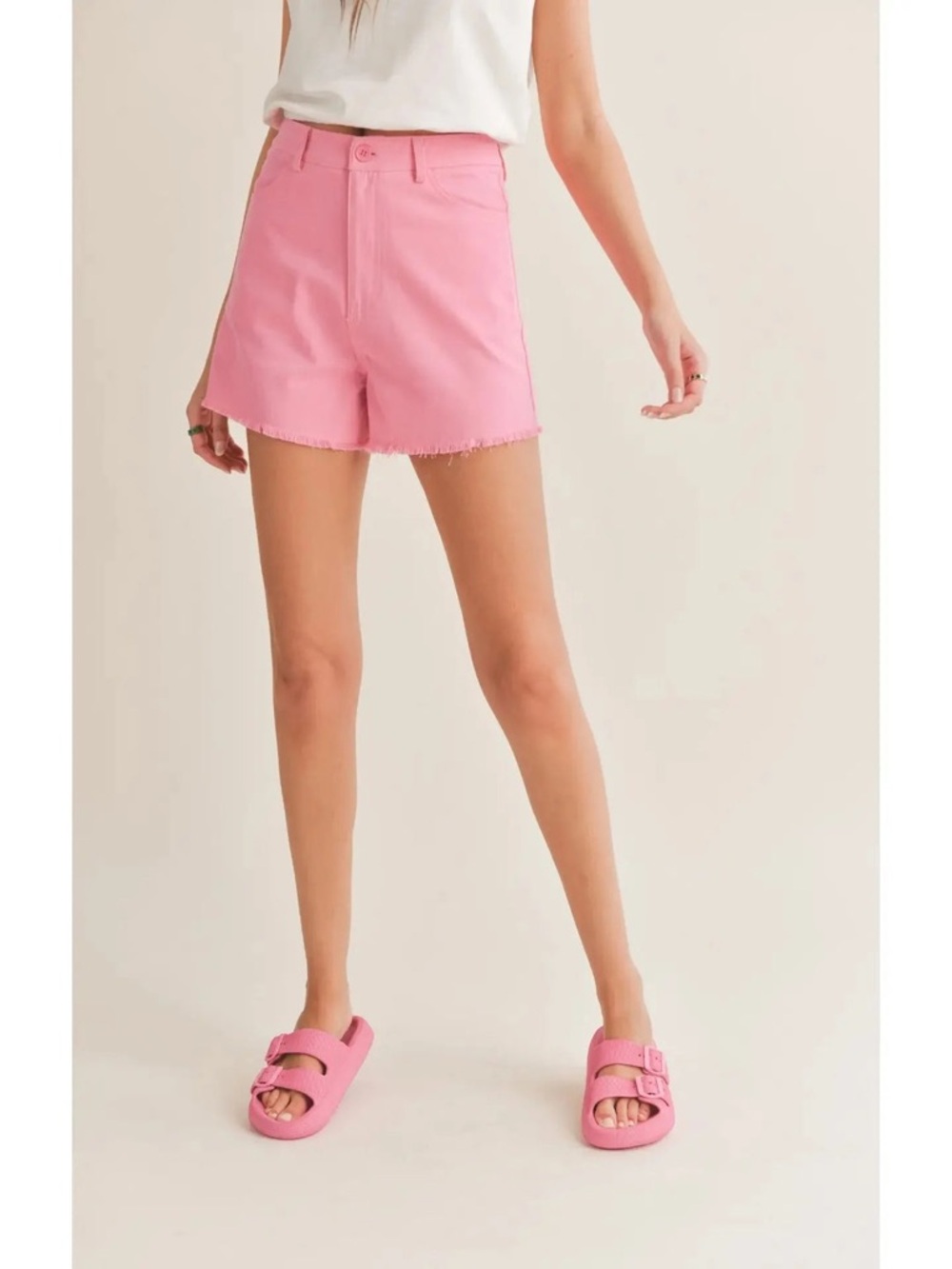 Sadie & Sage Hot Pink Frayed Hem Denim Shorts